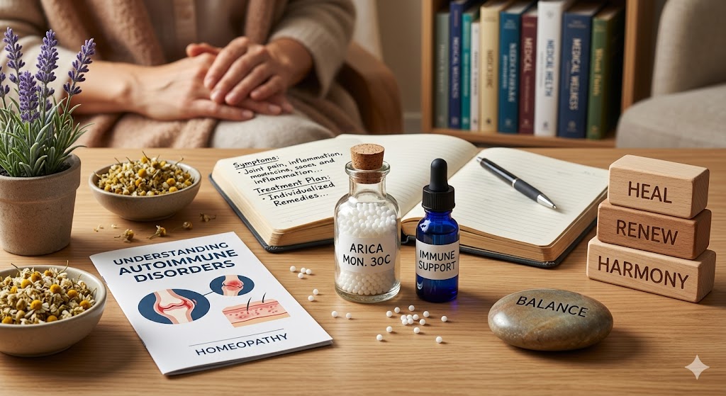 Homeopathic remedies and natural treatment plan for autoimmune disorders and joint inflammation.