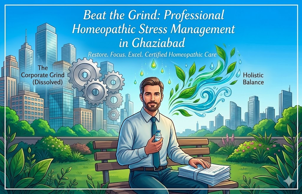 Homeopathic stress management and burnout recovery for professionals in Shipra Suncity, Indirapuram, Ghaziabad.