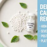 Infographic with homeopathic globules and mint leaves detailing Dengue Care and Recovery symptoms: High Fever, Severe Body Ache, Post-Viral Fatigue, and Platelet Support.