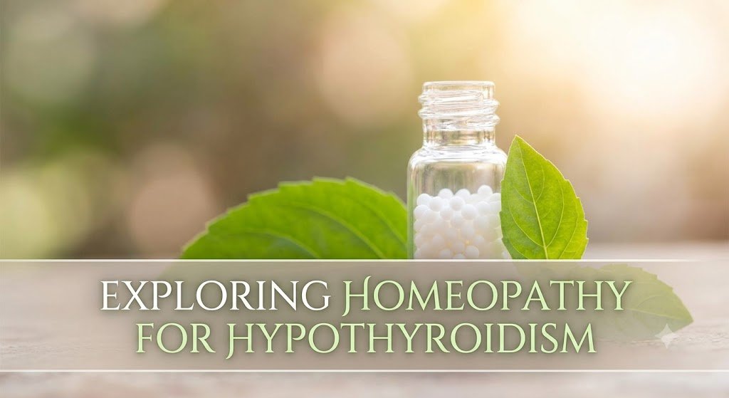 A soft, warm-lit image featuring a small glass vial filled with white homeopathic pellets and a fresh green leaf, set against a gentle bokeh background to symbolize natural healing.