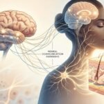Illustration of the skin-brain axis showing the connection between the brain, nervous system, and healthy skin.